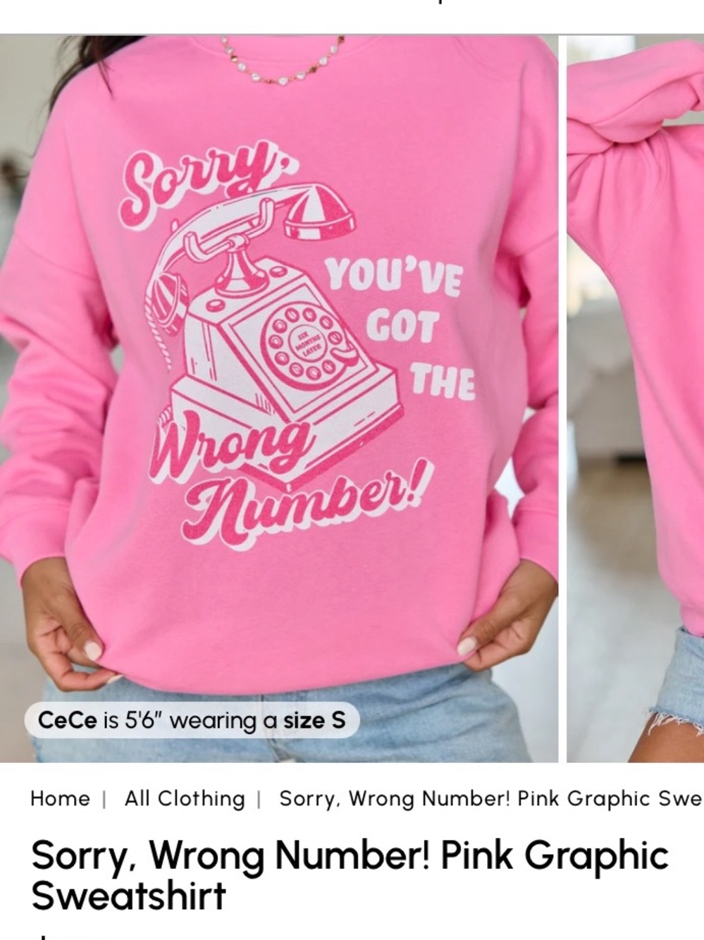 ISO (not for sale!): Pink Lily Sorry, Wrong Number! Pink Graphic Sweatshirt